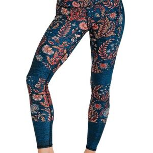 Elegant Floral Women's Jeggings - Blue and Pink